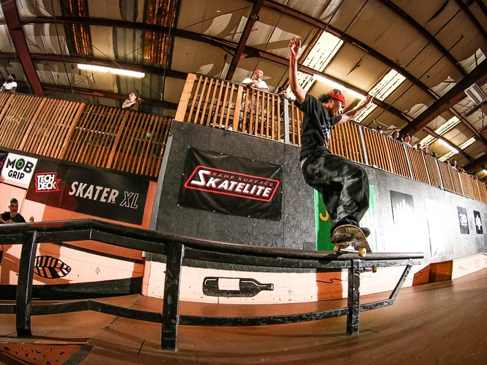 Nick Fry locks in on a front smith on the bump to rail

<!--backtoschoolbash23-->