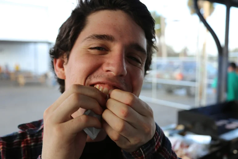 <!--eotmfeb16-->

Unfortunately Chase had to work the shop during our party, but he was stoked to run outside and grab some grub. Pure happiness people.