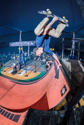 Coping grab from Peter Kryger. Out at sea, upside down, and inside out!

<!--floggingmollycruise23-->