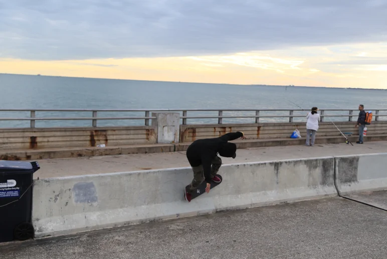 <!--miamitrip16-->

Meanwhile, Pee Wee Kirks gets a wallride up on top of the bridge. You might recognize this barrier from Ishod's Thrasher SOTY cover.