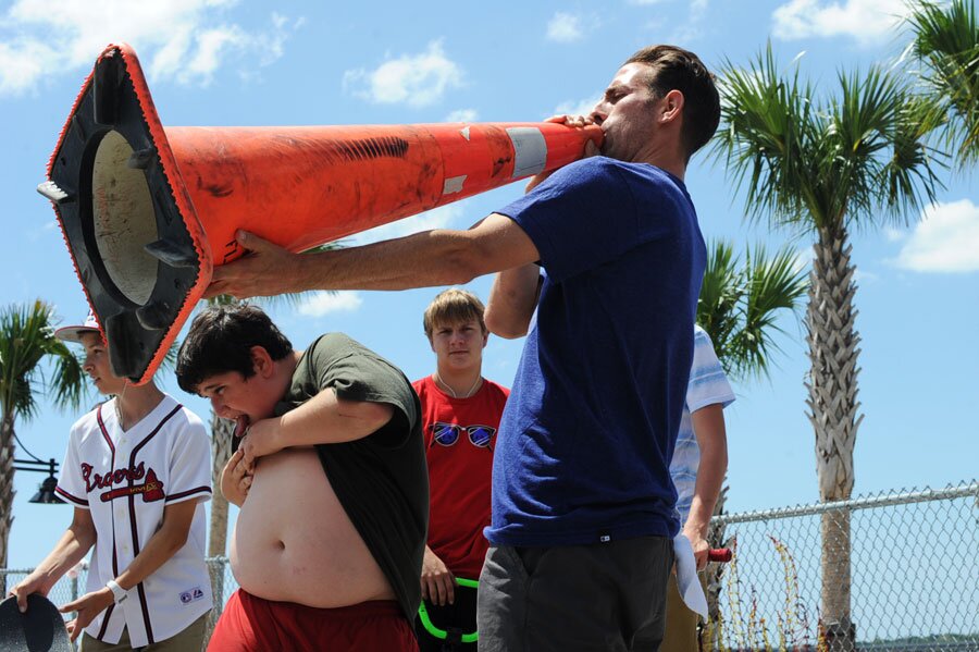 Guy on a makeshift bullhorn