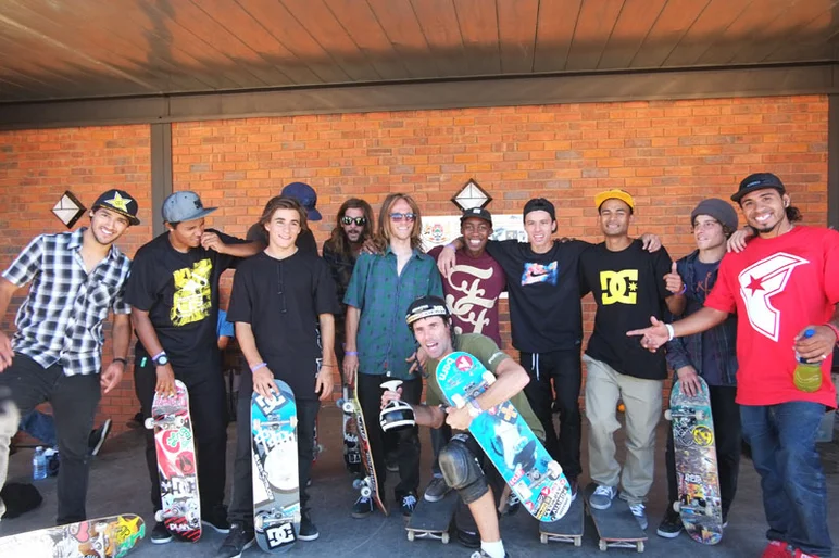 Due to scoring system babysitting duties, I couldn't shoot photos during the Vert Contest.  You'll have to settle for Andy MacDonald with the 12 skaters in the Street Finals.<!-- Maloof Money Cup South Africa 2012 -->