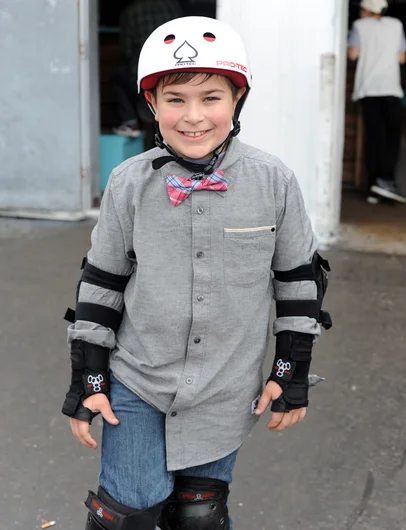 <!--vday16-->

This is Cole Abarca. He skated in his first contest here at SPoT in the 8-and-under division on Saturday. Cole may have just started the next trend in skateboarding: the bowtie…