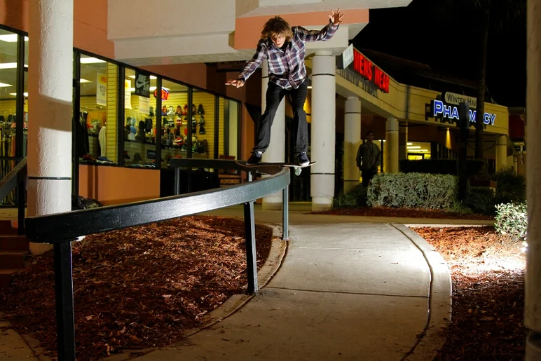 <!-- ffnwinterhavenjan14 -->
Eric did a boardslide to fakie down it first try without filming it, but Frank made sure to get it.