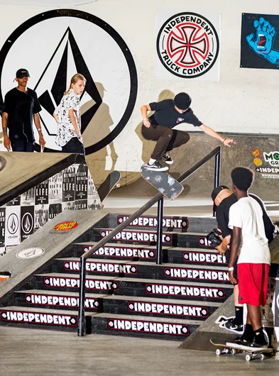 <!--dacm17-p-->

Lazer Crawford gets the Primitive Boyz attention with the Hardflip Backlip.