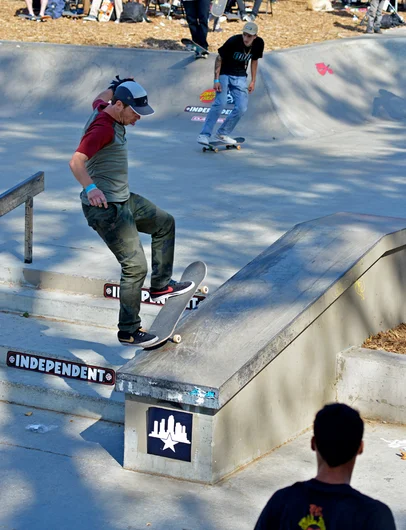 <!--dala153-->

Nate Greenwood about to Kickflip out of a 180 Fakie 5-0, he also shuved out of it too; lacin’ him up with 4th place in Best Trick.