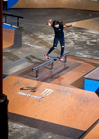 <!--am16friphotos-->

Fabiana Delfino does her best throwback impression of Fabio Eslama at El Toro with a Switch Boardslide.