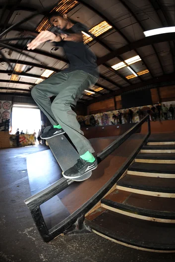 <!--hj2014-->

Josh Douglas always comes correct with a nice trick selection and good style. Josh made this switch bluntslide during his jam, along with some other heavy moves.

