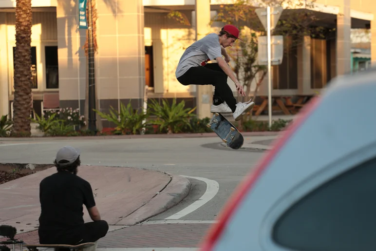 <!--toamia-->

Dustin snaps a kickflip out of the bump.