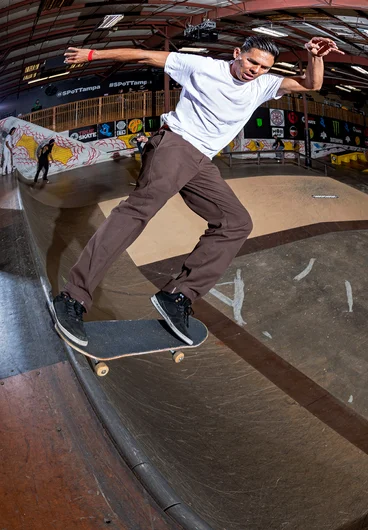 <!--pro18-friday-->

Dan Rogers strikes a pose via Tailslide in the VIP/Industry showdown.
