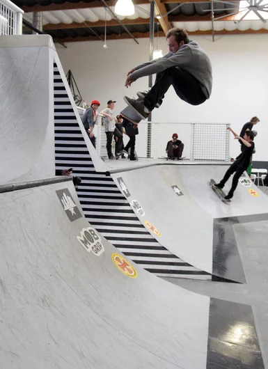 Luke Hampton blasts a frontside flip over the Volcom Stone channel.<!-- Damn Am Costa Mesa 2013 Presented by Volcom -->