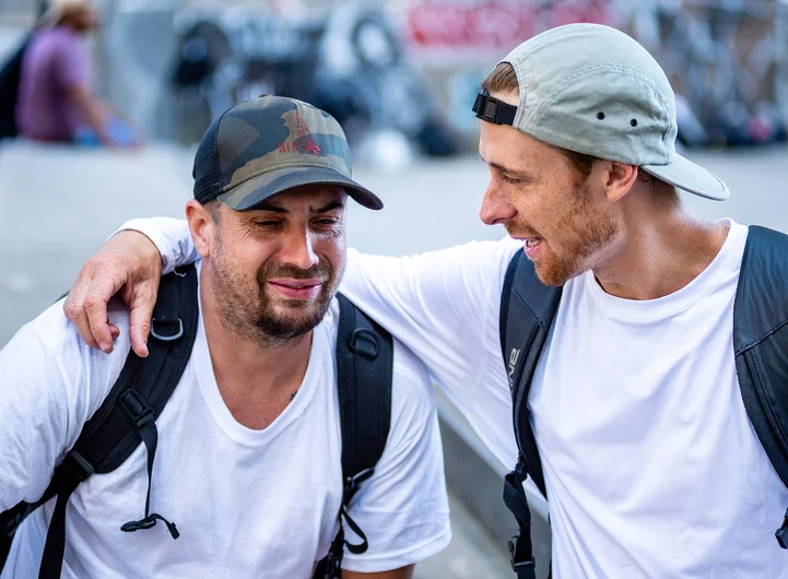 Walker Ryan explains to his friend Dave Cole that he can’t skate; there’s a contest going on!

<!--damnamnyc2022day2-->