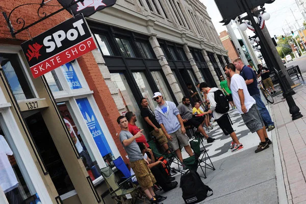 When the line is overnight, it's an amazing sidwalk show of Ybor City creepers, drunk partiers, and cockroach attacks.<!-- Levis X Nike SB Dunk Release at SPoT Ybor -->