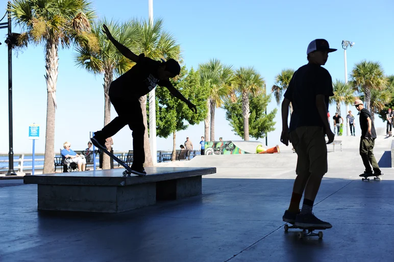 <!--hj2014-->

Felipe Gustavo has a textbook backside noseblunt slide. Felipe slid this one on the box as Joey Brezinski rolled up behind him to back him up.



