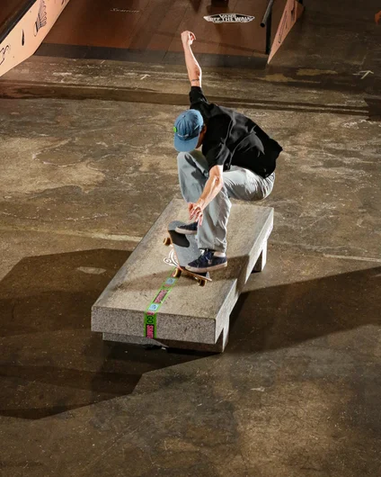 Peter Kryger approaches the ledge a little differently than most. He decided to ollie the entire thing.

<!--goskateboardingday2023-->