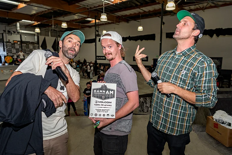 <!--dacm17-finals-->

Remember the guy with the cool dog from earlier?  Yup Jake Smith. He got a Thanks For Nothing Award too, on behalf of the Volcom Estate.