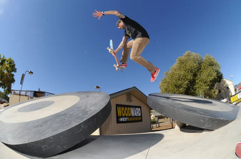 Pause for a SPoT staff session.  Ryan Clements has a boneless over the gap.<!-- Damn Am Woodward 2012 -->