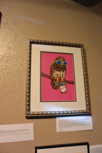 <!--bokmaartshow-->

This is an amazing original by Todd Bratrud. Owl chilling with a Red Stripe mounted in a very cool frame. SOLD OUT.