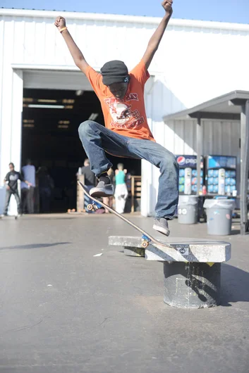 Next up is Moise Germain with an ollie up and a frontside 180 off.<!-- Valentine's Day Massacre 2013 Presented by Converse -->