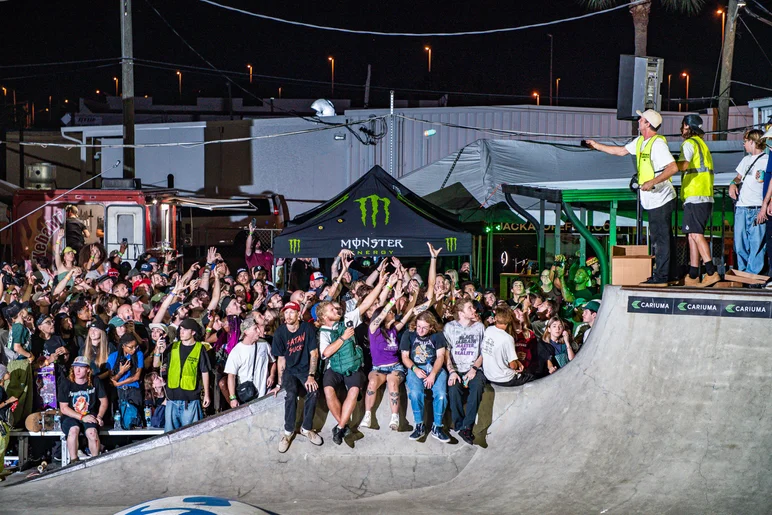 Brian throwing a can of After Sesh by Cigar City Brewing into the crowd. They are ALL 21 years of age. 

<!--prolegendsvertjam2023-->