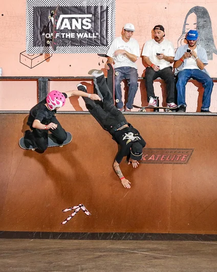 That first turn was super sketchy! Graham Spieler (pink helmet) of the Clockwork shop crew went by 