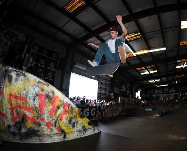 <!--finalspro14-->

Frank, the SPoT filmer and man behind all the wonderful edits up on the Skatepark's site, said that Brad Cromer's frontside kickflip to frontside rock on the roll in was his favorite trick of the contest. I'm a huge fan of Brad's skating, too, Frank.

