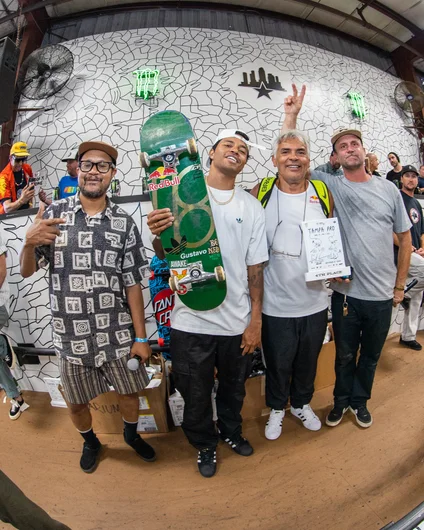 Felipe's father sold their family car and brought Felipe to America to skate in Tampa Am 2007. Felipe was unheard of and won the contest - now Felipe Gustavo is a household name. The two of them joined the stage to claim his 4th place award together.

<!--tampapro22finals-->
