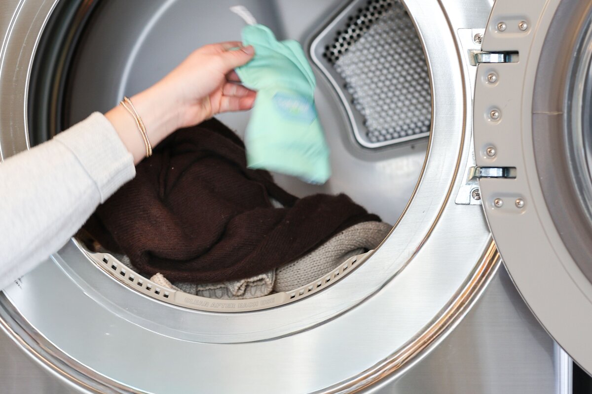 TFH Non-Toxic Dyer Angel Being Used in a Front Load Dryer