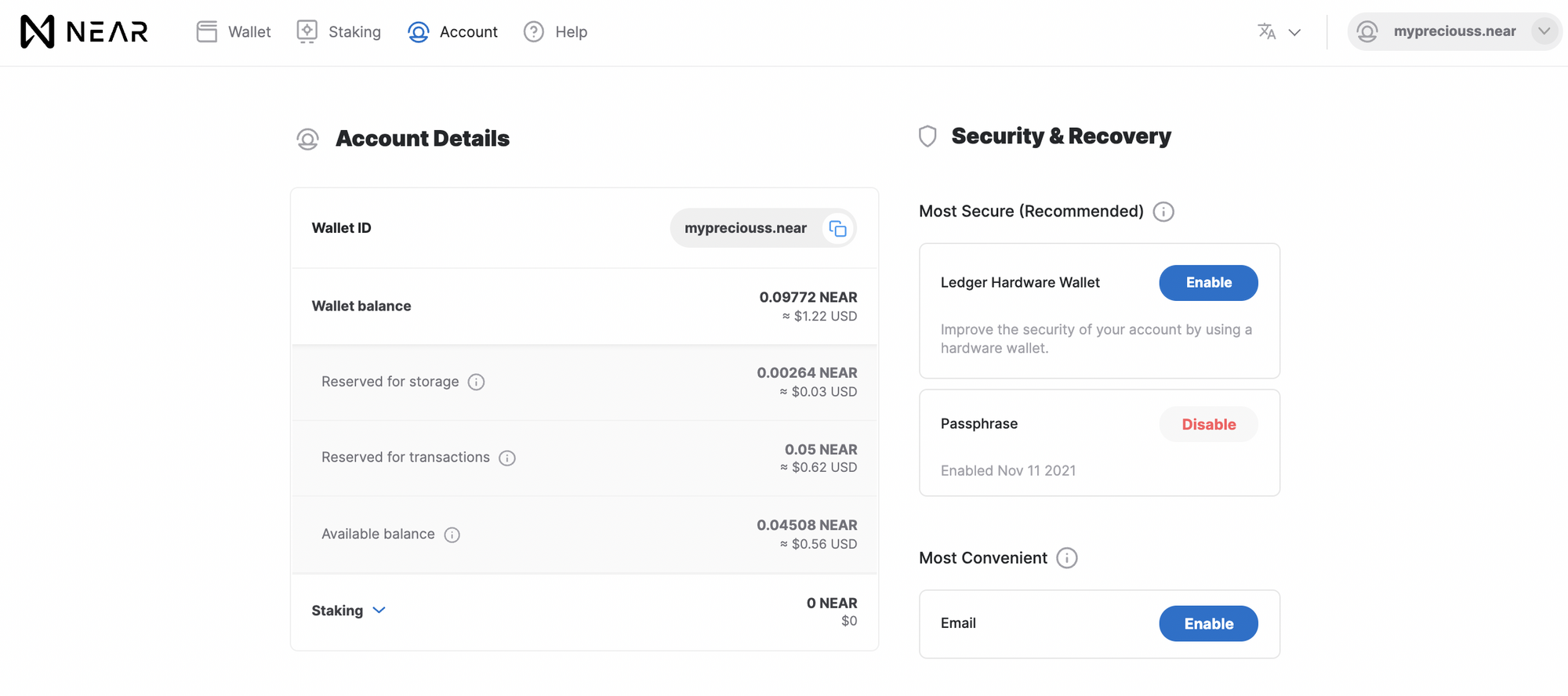 Account settings page