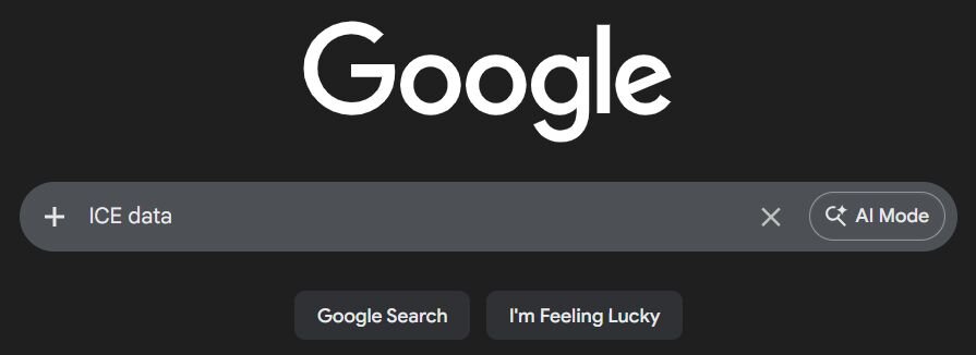 Google screenshot searching from "ICE data"