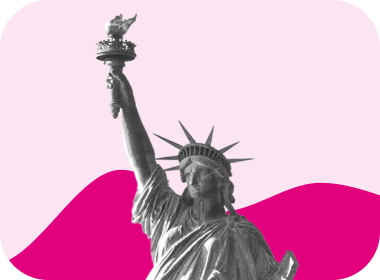 crop of the Statue of Liberty on a pink background