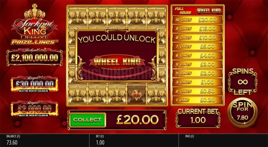 Jackpot King Prize Lines