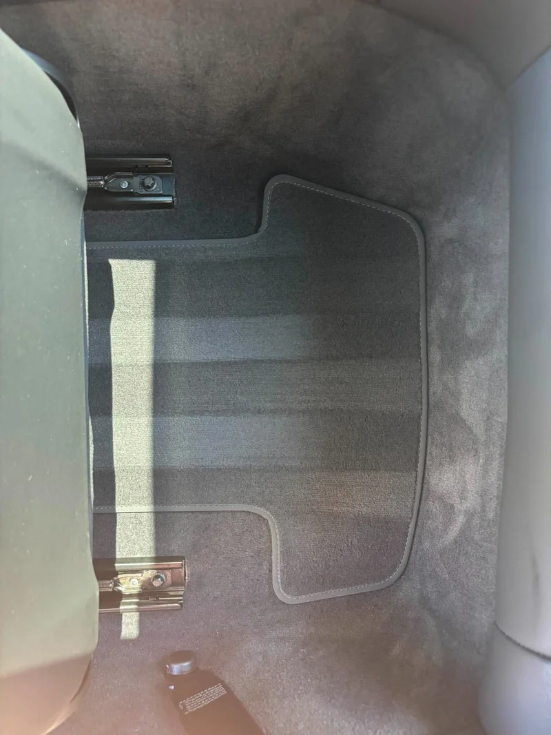Clean cargo area with striped protective mat after interior detailing