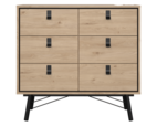 Ry kommode med 6 skuffer i eg kunstfiner med sorte ben og greb
