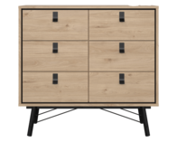 Ry kommode med 6 skuffer i eg kunstfiner med sorte ben og greb