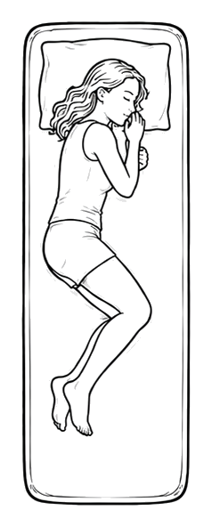 Tegnet illustration af en foldemadras, der står halvt op.