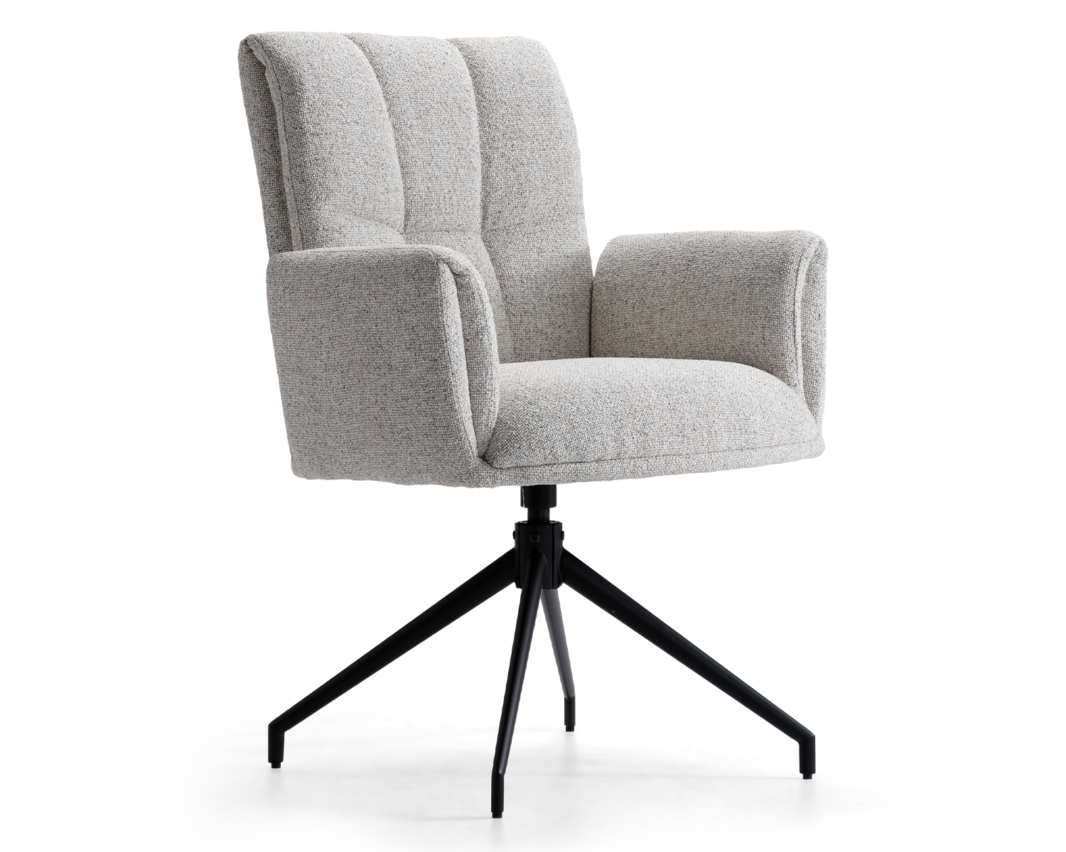 Beige spisebordsstol i bouclestof med sort drejestel og indsyninger i ryggen