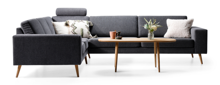 Darling hjørnesofa og puf i antracit møbelstof