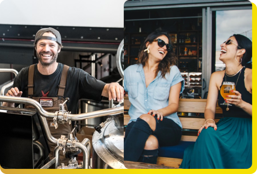 Craft beer brewer and people enjoying a beer