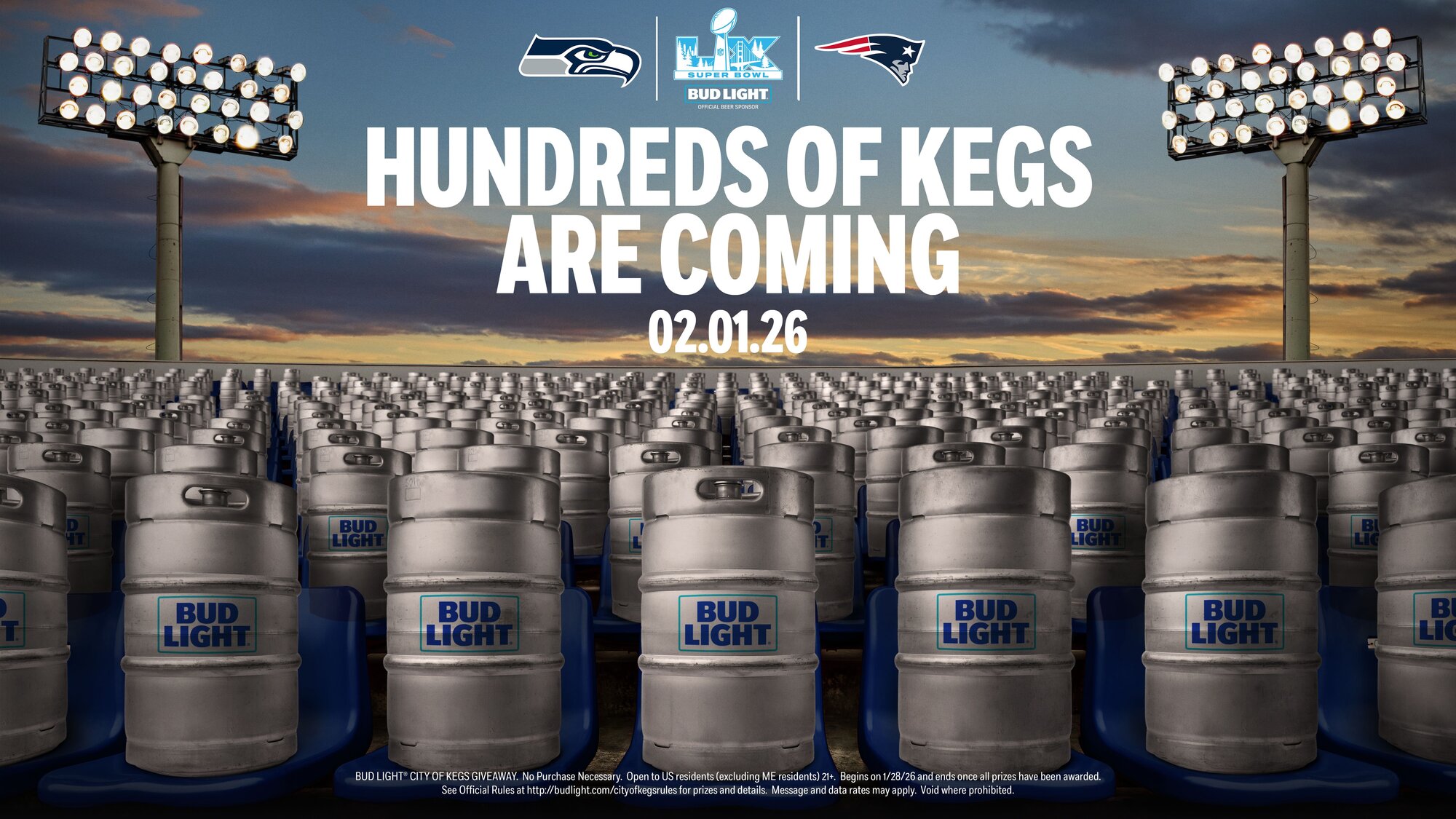 BUD LIGHT DROPS HUNDREDS OF KEGS AT GILLETTE STADIUM AND LUMEN FIELD AHEAD OF SUPER BOWL LX, PUTTING BEER MONEY ON THE LINE FOR PATRIOTS AND SEAHAWKS FANS 