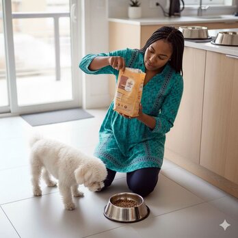 Woman feeding her dog