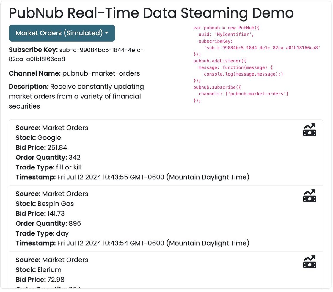 FinTech Data Streaming Demo Screen