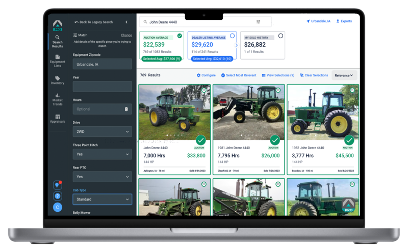 Tractor Zoom Pro equipment search on laptop