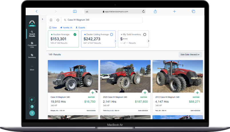 desktop view of Tractor Zoom Pro equipment search for Case IH Magnum 340