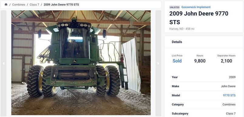 equipment listing for 2009 John Deere 9770 STS