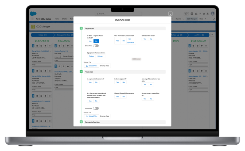 desktop view of Anvil Pro order to cash checklist