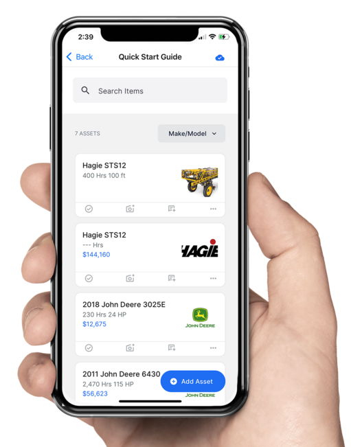 mobile phone view of Tractor Zoom Pro Equipment List App