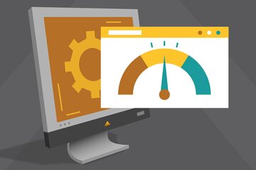 computer screen with orange gear on it