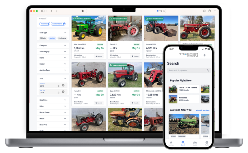 mobile and desktop screen of TractorZoom.com
