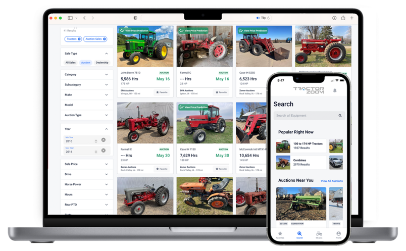 mobile and desktop screen of TractorZoom.com